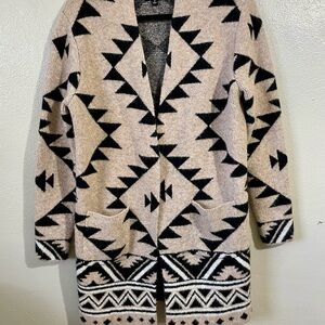 Frye Aztec Cardigan Sweater Medium Open Front Tribal Long Sleeve Neutral Knit